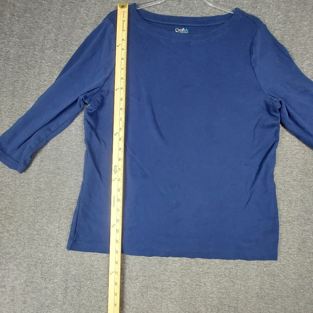 CROFT & BARROW WOMENS BLUE BASIC 3/4 SLEEVE BOAT NECK 100% COTTON TOP SIZE XL - Picture 4 of 6